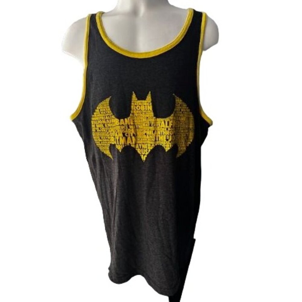 Men's Batman sleeveless tank with yellow trim and design SMALL